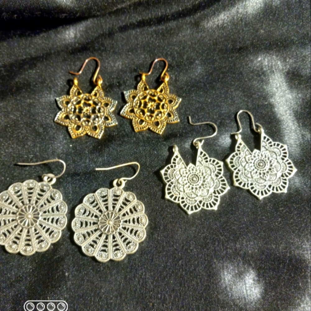 Three Pair of Gold Toned and Silver Toned Earrings